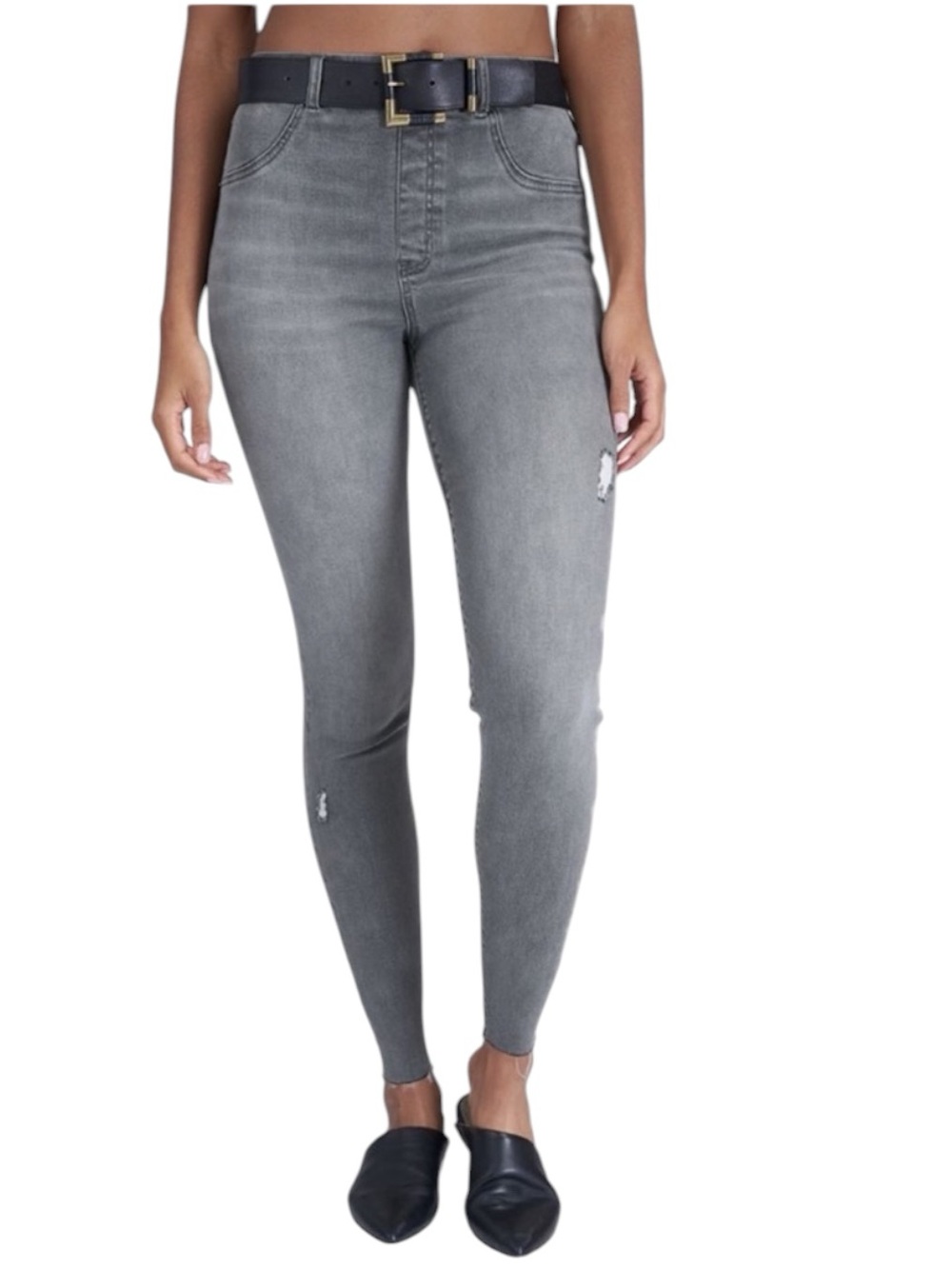 SPANX Distressed Denim Leggings Jeans Vintage in Charcoal Gray Size MED TALL